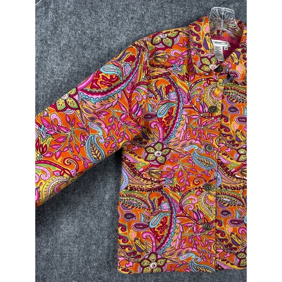 Coldwater Creek Colorful Jacket XS Pink Orange Boho Artsy Floral Art To Wear - Picture 9 of 9